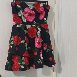 B Darlin Black and Red Floral A-Line Skirt